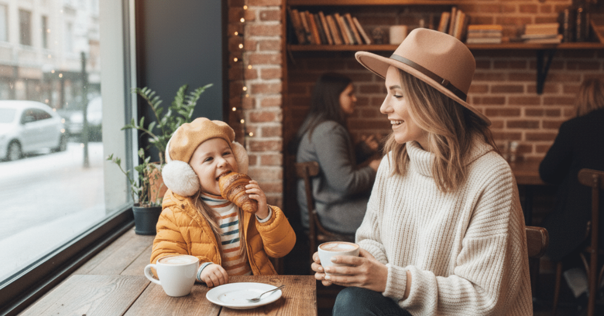 A Morning at a Westchester Coffee Shop Parent and child enjoying coffee and a pastry at a cozy Westchester coffee shop