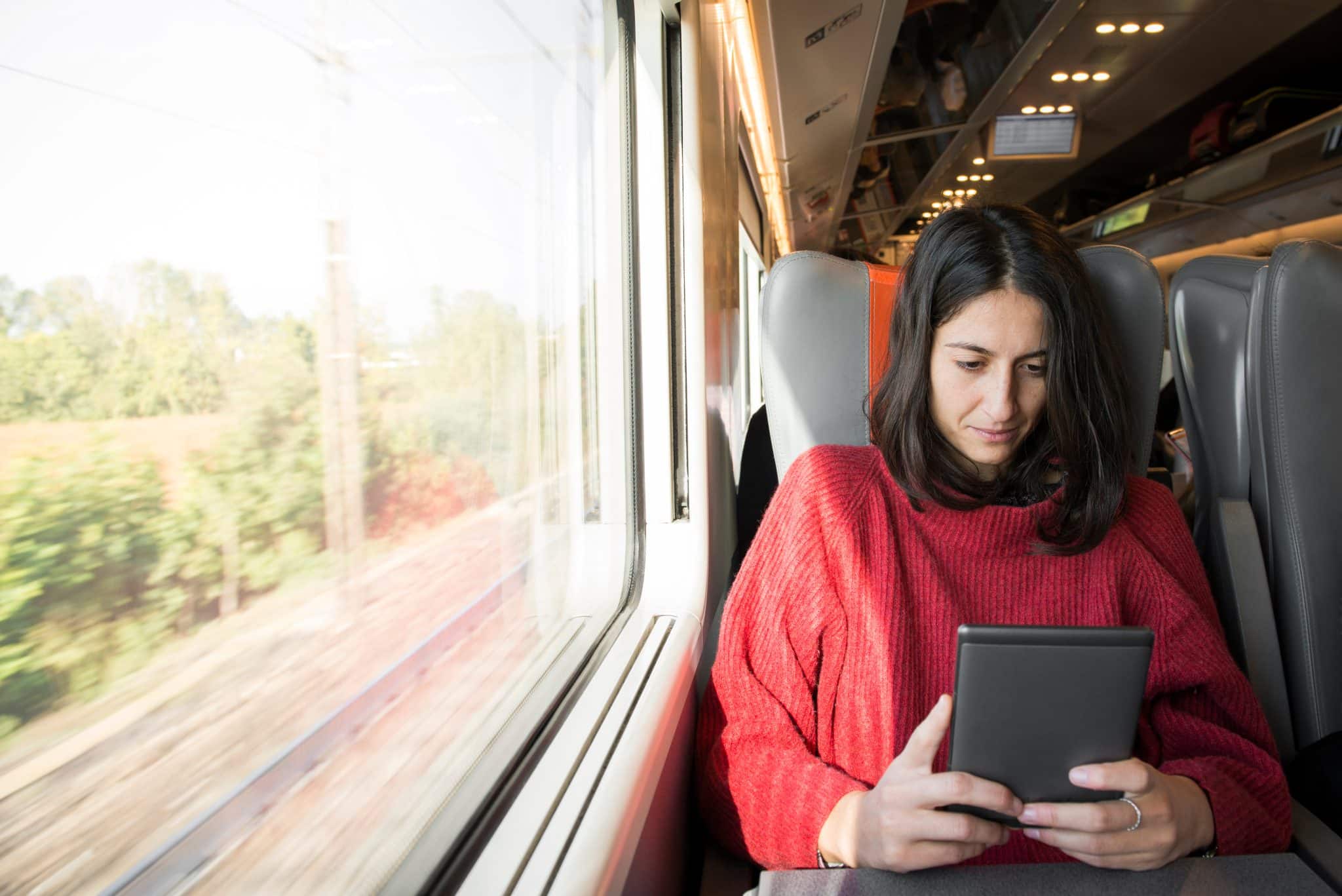 Woman on train commuting from Connecticut