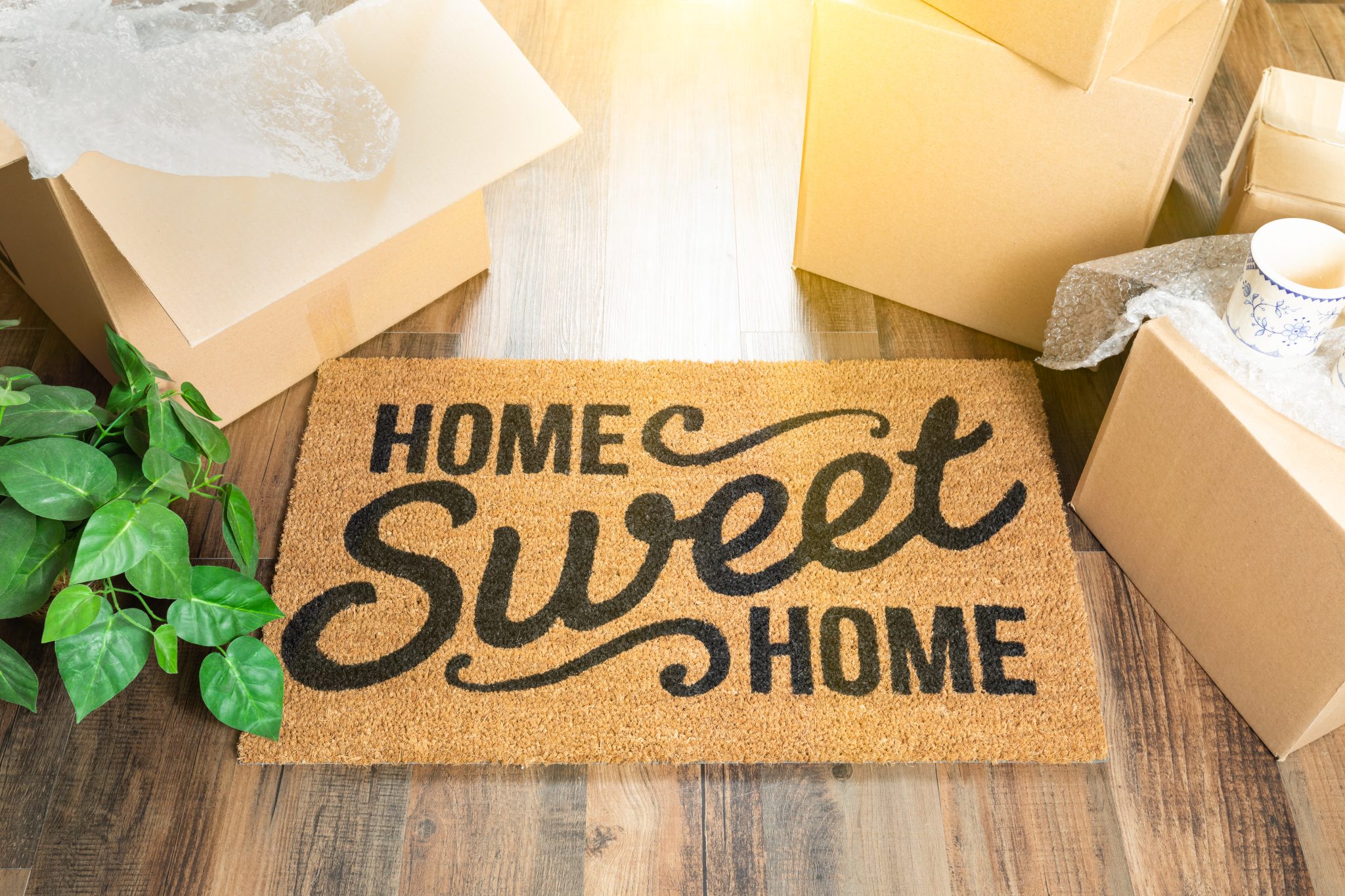 Home Sweet Home Welcome Mat and Moving Boxes