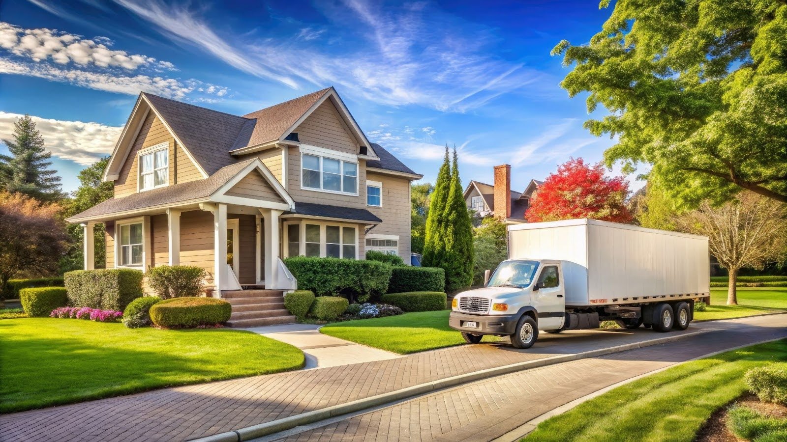Moving truck in front of home