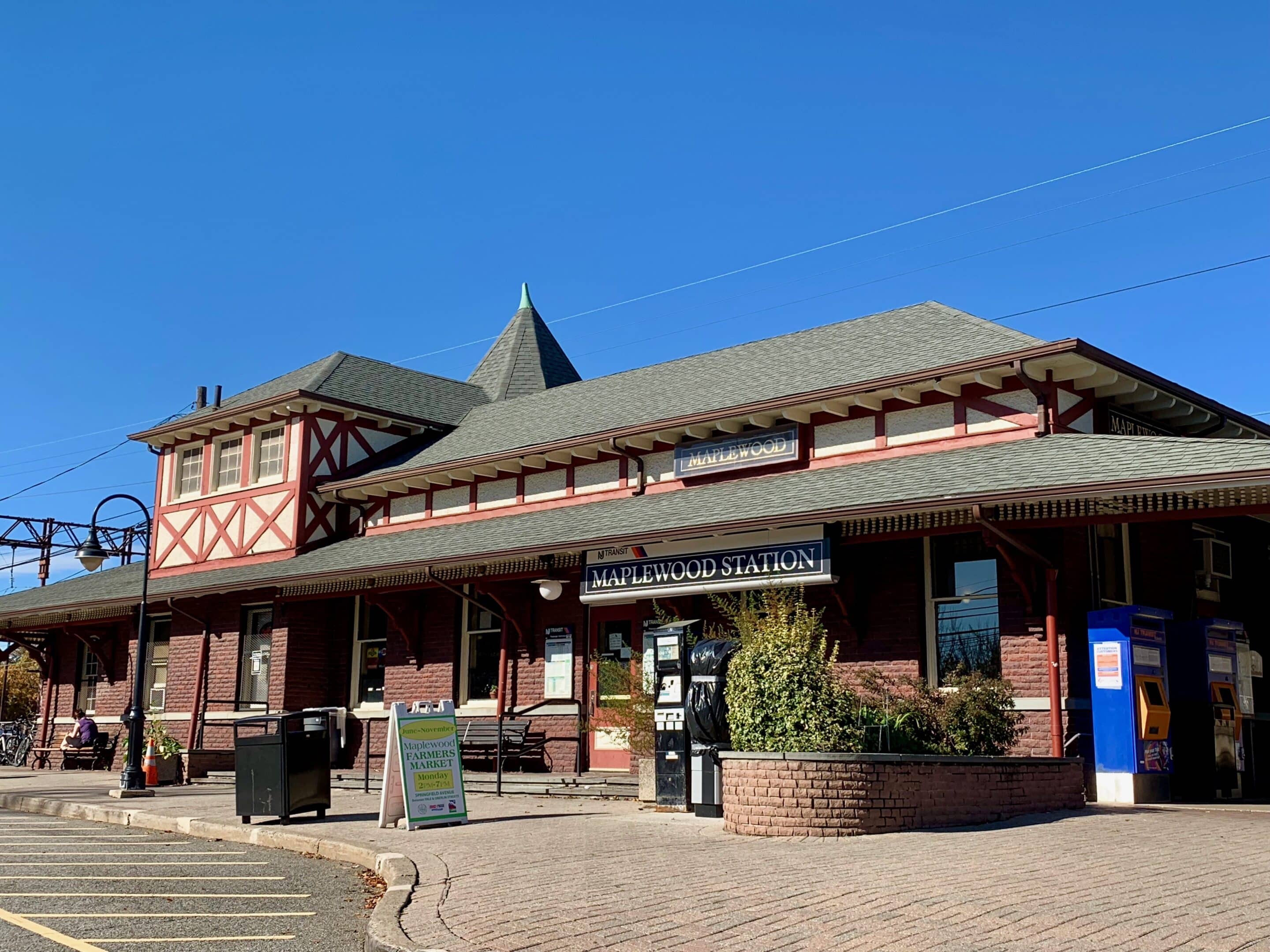 Maplewood Train Station in Downtown Maplewood, NJ Maplewood train station in downtown Maplewood, New Jersey, on a sunny day