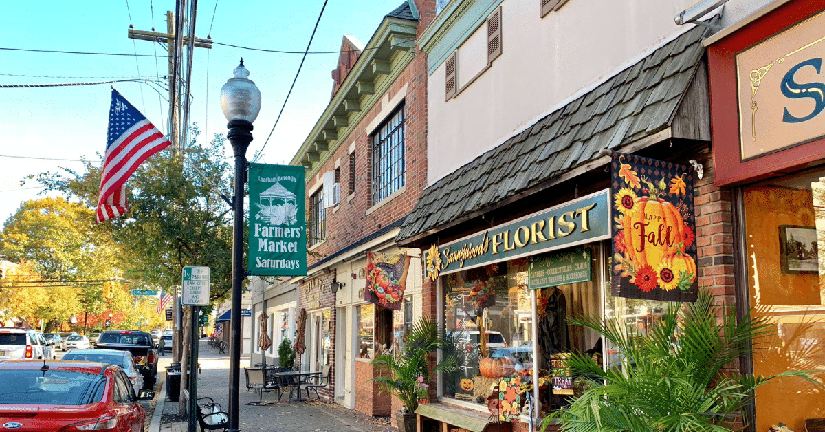 Fall in Downtown Chatham, NJ Downtown Chatham, NJ decorated for fall with shops and farmers market signage